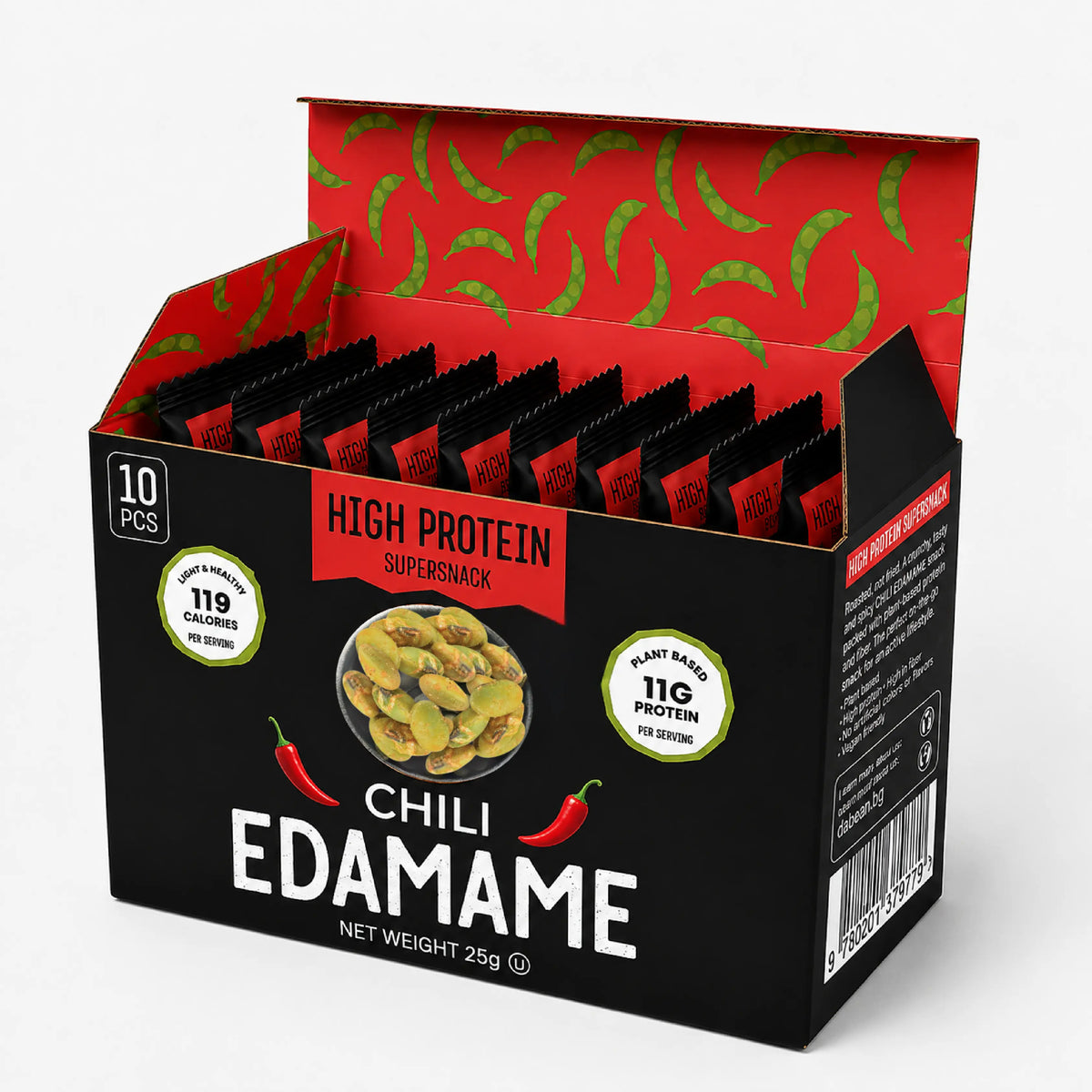 DABEAN печено едамаме с чили, кутия с 10 пакетчета
